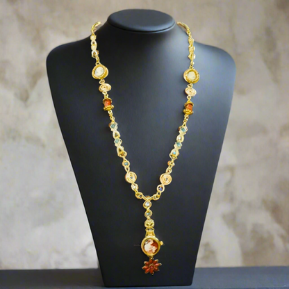Repurposed VNTG Watch Opera Necklace with scene from the  of Beggar’s Opera by Hogarth