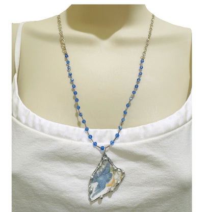 Blue Bird Broken China Pendant Silver Blend Metalwork Vintage Crystal Necklace