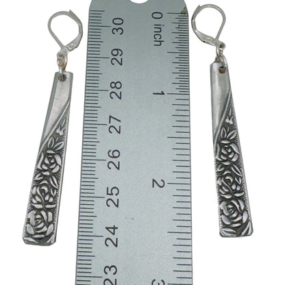 Stainless Steel Spoon Dangle Earrings Antique Roses