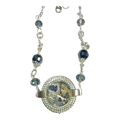 Floating Memory Pendant Reworked Watch Shell, Cameo & Swarovski Crystal Necklace