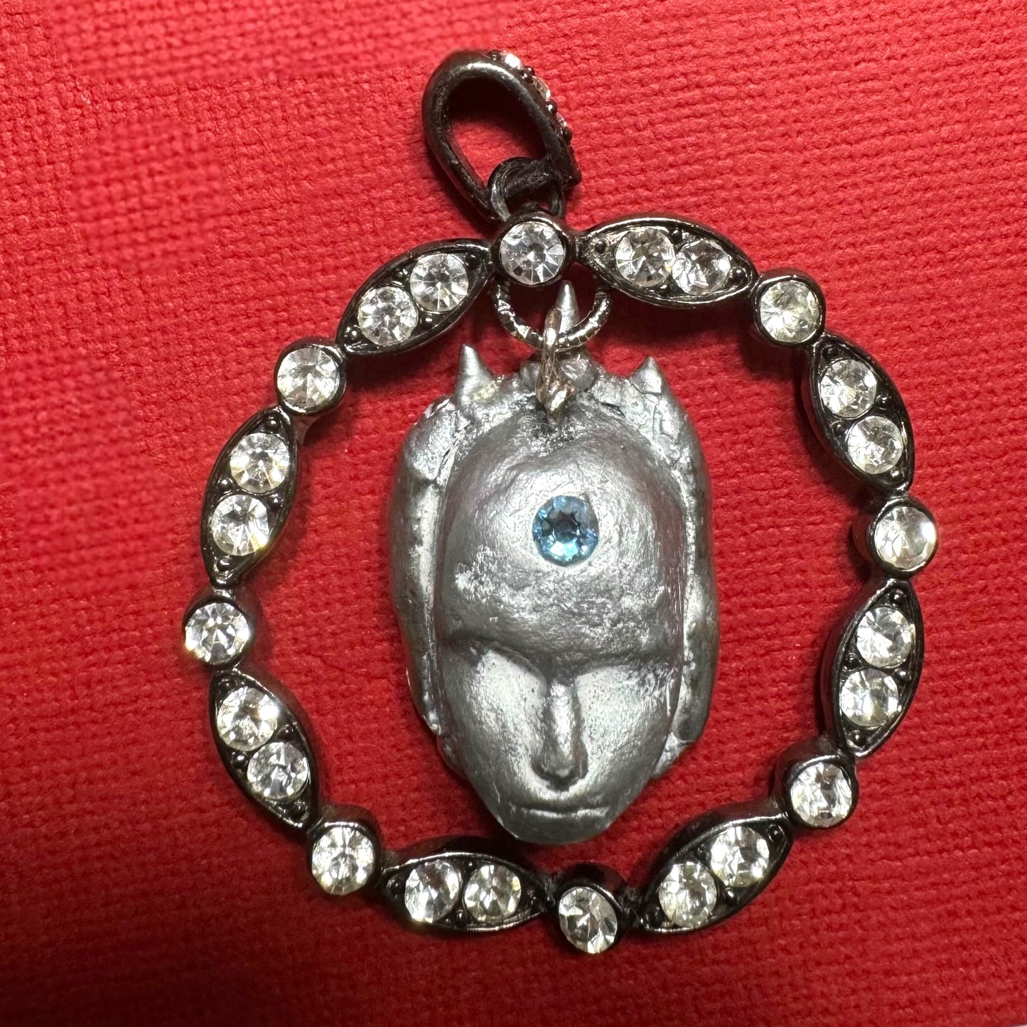 Clay & Metal Bones Evil Eye Amulet Pendant Artisan Mixed Media Necklace
