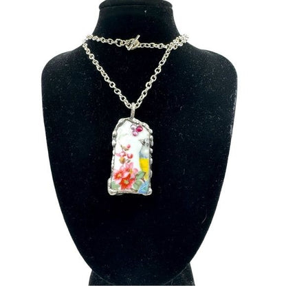 Broken China Pendant Gouldian Finch, Swarovski Crystals With Hand Solder