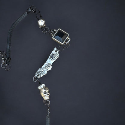 Crystal Skull Pendant w MCM Black Onyx & Intricate Silver Blend Metalwork