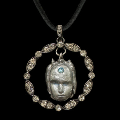 Clay & Metal Bones Evil Eye Amulet Pendant Artisan Mixed Media Necklace