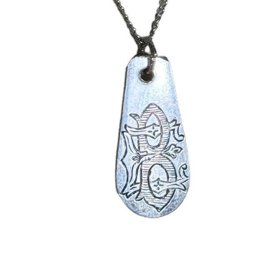 Vintage Silver Spoon Monogrammed Letter B Pendant Necklace