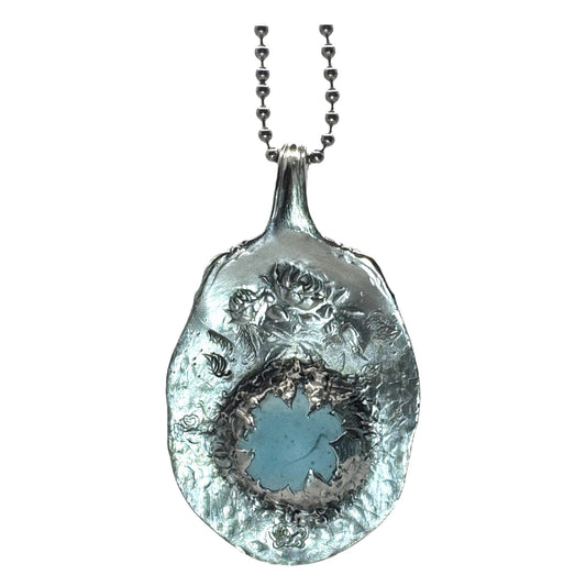 Antique Spoon Rose Pendant With Sea Glass Center