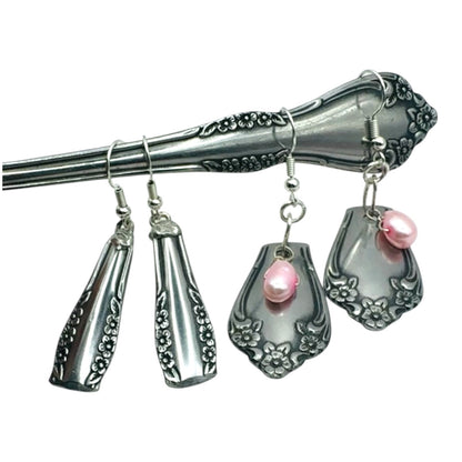 Handcrafted Spoon Earrings Wm A Rogers Deluxe Stainless Oneida 925 Silver Hooks
