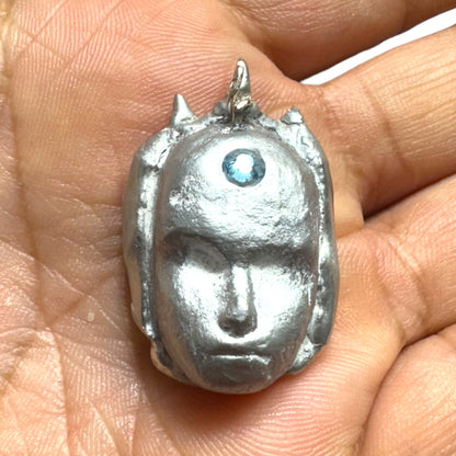 Clay & Metal Bones Evil Eye Amulet Pendant Artisan Mixed Media Necklace