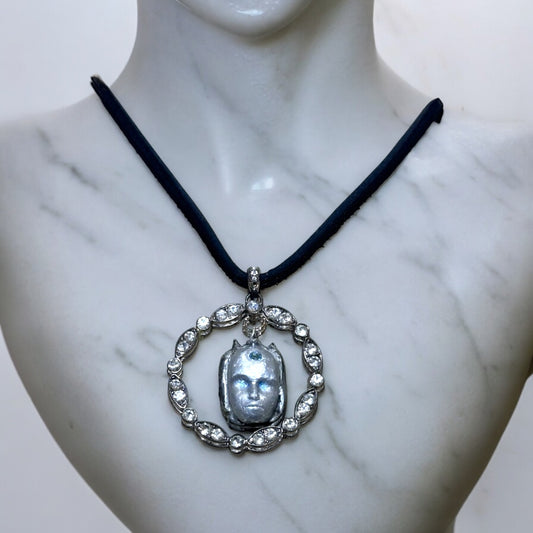 Clay & Metal Bones Evil Eye Amulet Pendant Artisan Mixed Media Necklace