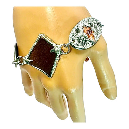 Amber Sea Glass & Mixed Metals Artisan Bracelet With Silver & Copper
