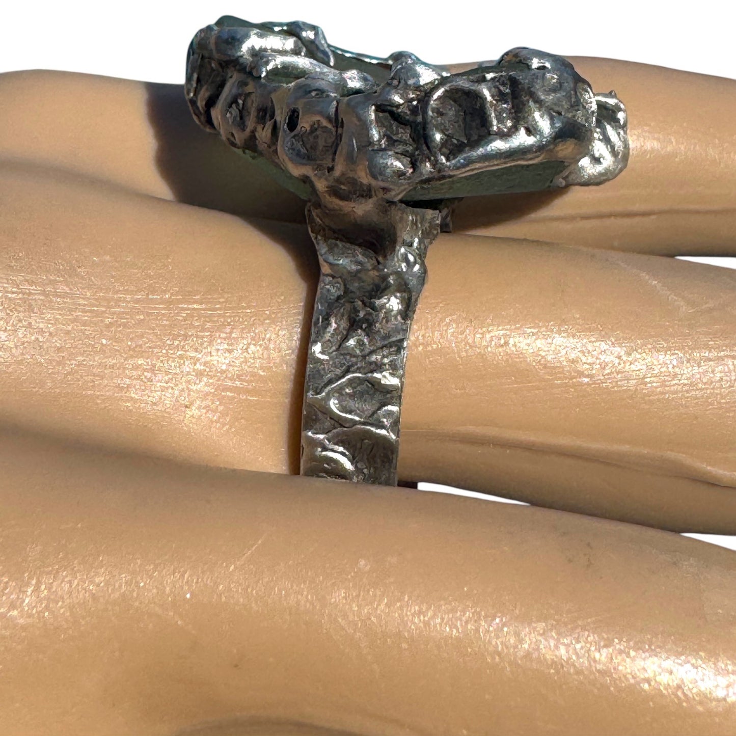 Heart of the Sea Heart Shaped Sea Glass Silver Blend Artisan Ring Size 8