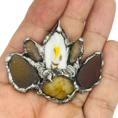 Citrine, Sea Glass & Broken China Pendant With Vintage Citrine Chip Necklace