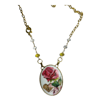 Ceramic Vintage Pandant Reworked with Decoupage and Multifaceted Crystals