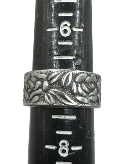 Stainless Steel Vintage Spoon Ring with Rose Pattern Size 7