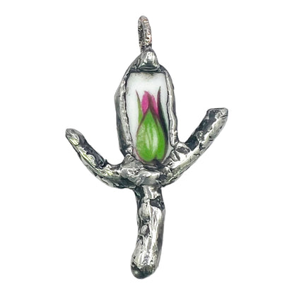 Royal Albert Old Country Rose Pendant W/ Silver Blend Bezel