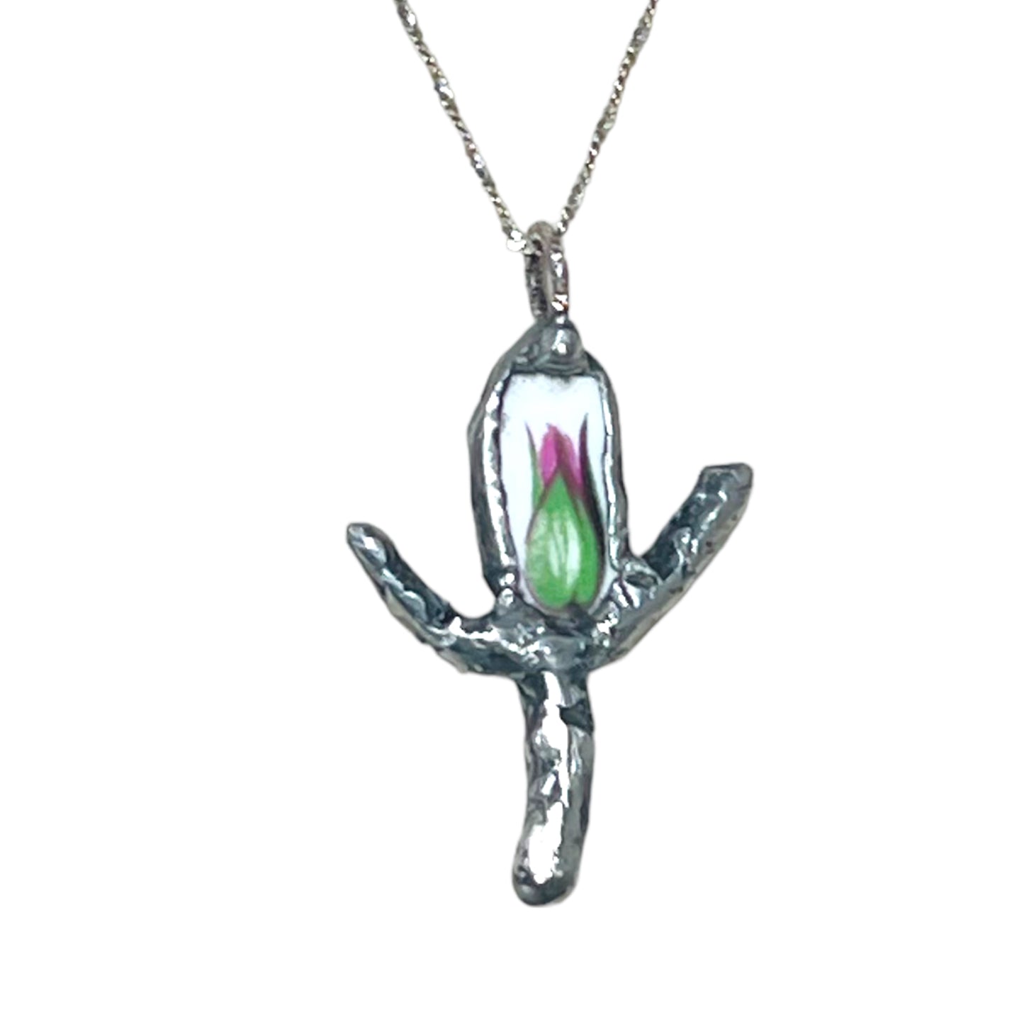Royal Albert Old Country Rose Pendant W/ Silver Blend Bezel