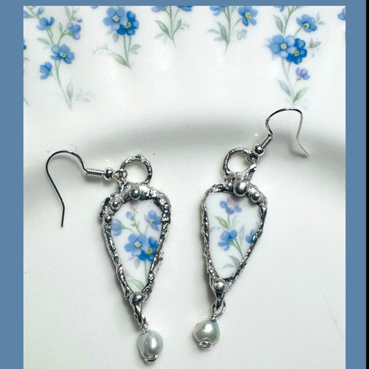 Royal Albert '76 Memory Lane Earrings W/ Silver Blend Bezel & Freshwater Pearls