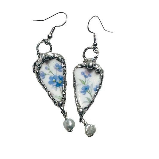 Royal Albert '76 Memory Lane Earrings W/ Silver Blend Bezel & Freshwater Pearls