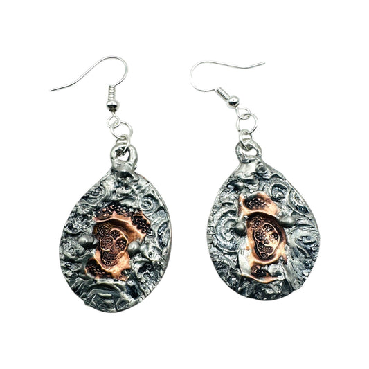 Mixed Metal Sugar Skull Earrings 925 Silver Hooks & Artisan Silver Blend