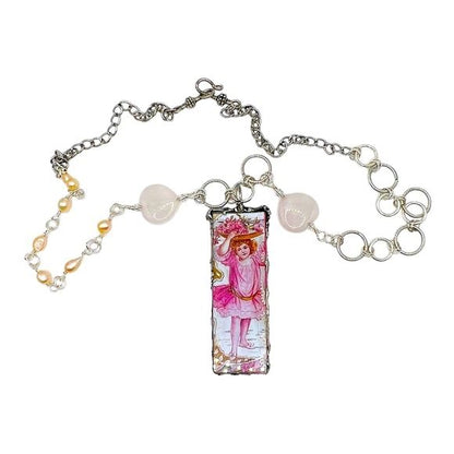 Mixed Media Reversible Pendant Pink Quartz & Freshwater Pearls Necklace