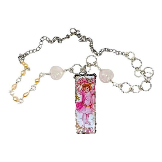 Mixed Media Reversible Pendant Pink Quartz & Freshwater Pearls Necklace
