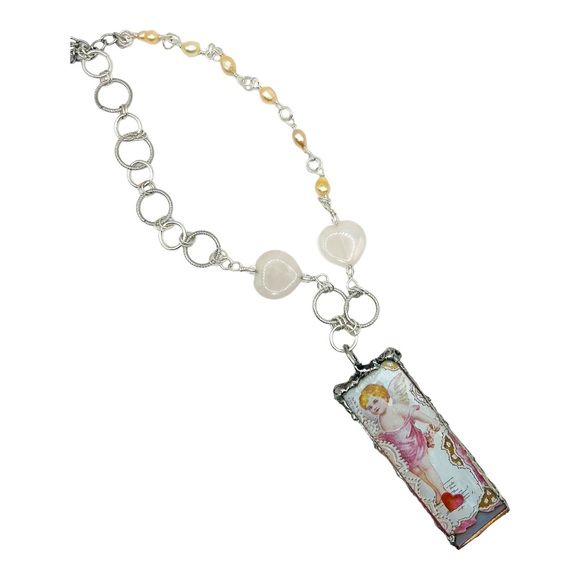 Mixed Media Reversible Pendant Pink Quartz & Freshwater Pearls Necklace