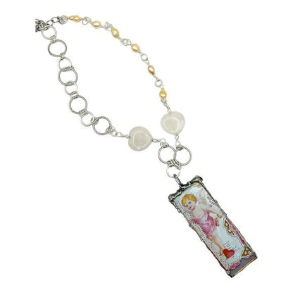 Mixed Media Reversible Pendant Pink Quartz & Freshwater Pearls Necklace