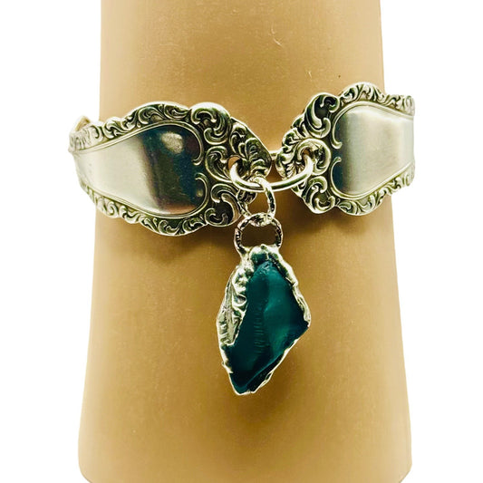 Vintage Silverware Bracelet With Sea Glass & Boho Metalwork