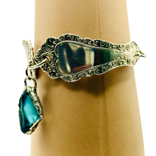 Vintage Silverware Bracelet With Sea Glass & Boho Metalwork