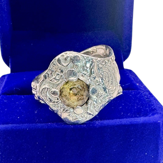 Repurposed Silver-Plated Spoon Ring With Intricate Boho Metalwork & 6MM Citrine
