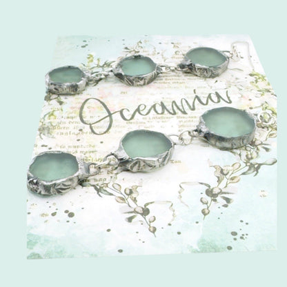 Triple Drop Sea Glass Artisan Earrings Caged in Silver- Blend Boho Metalwork