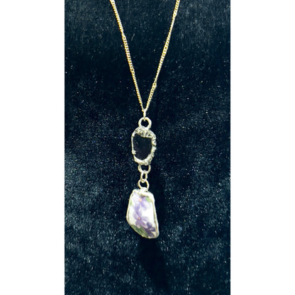 Broken China & Sea Glass Violets Pendant Caged with Silver-Blend