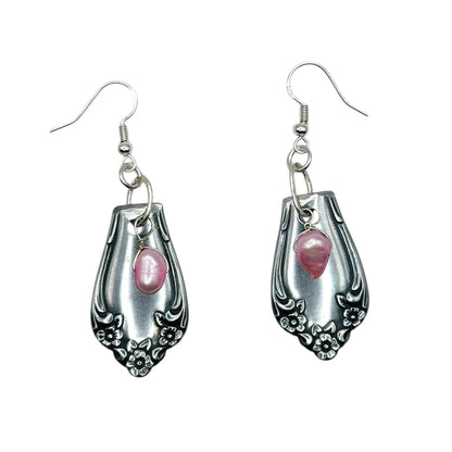 Handcrafted Spoon Earrings With Pink Freshwater Pearls & 925 Silver Hooks