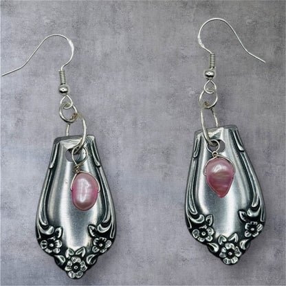 Handcrafted Spoon Earrings With Pink Freshwater Pearls & 925 Silver Hooks