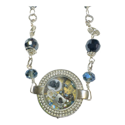 Floating Memory Pendant Reworked Watch Shell, Cameo & Swarovski Crystal Necklace