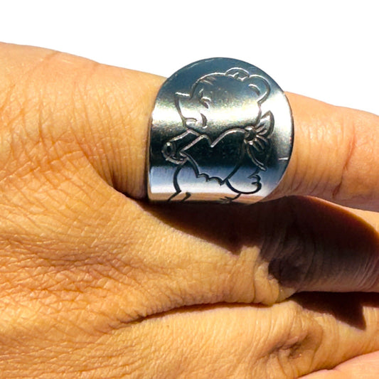 Winnie The Pooh Stainless Steel Spoon Ring Size 6.5 Vintage Tomee Tippee Japan