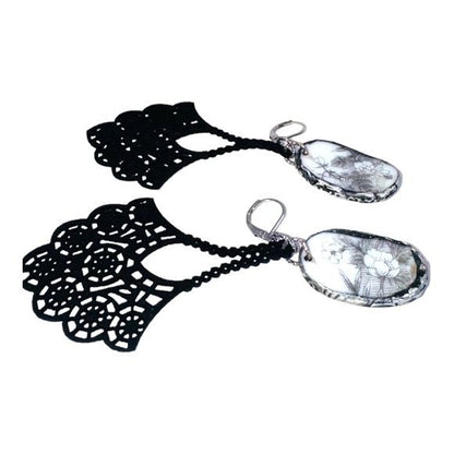 Broken China Filigree Earrings With Artisan Silverware