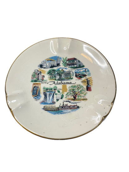 Broken China Pendant Alabama State Commemorative Plate with Brutalist Metalwork Bezel