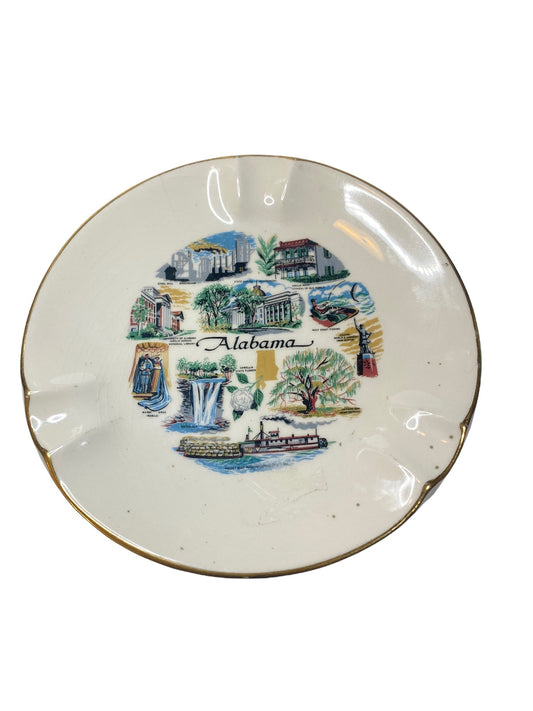Broken China Pendant Alabama State Commemorative Plate with Brutalist Metalwork Bezel