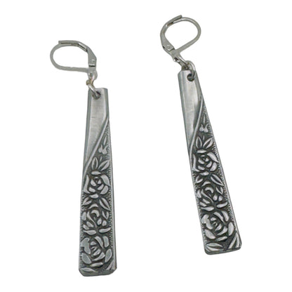 Stainless Steel Spoon Dangle Earrings Antique Roses