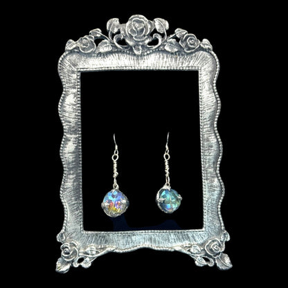 Artisan Crafted Aurora Borealis Crystal Dangle Earrings With Silver Blend Metalwork