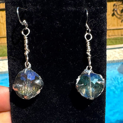 Artisan Crafted Aurora Borealis Crystal Dangle Earrings With Silver Blend Metalwork