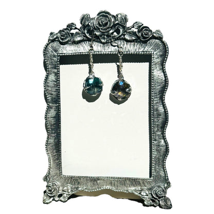 Artisan Crafted Aurora Borealis Crystal Dangle Earrings With Silver Blend Metalwork