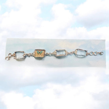 Artisan Butterfly Bracelet W/ VNTG Anchor Hocking Lead Crystal Glass & Silver Blend Bezels