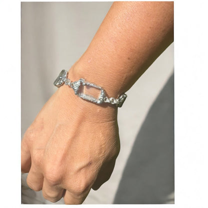 Artisan Butterfly Bracelet W/ VNTG Anchor Hocking Lead Crystal Glass & Silver Blend Bezels