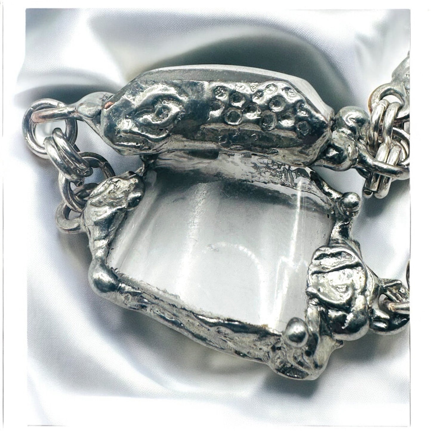 Artisan Butterfly Bracelet W/ VNTG Anchor Hocking Lead Crystal Glass & Silver Blend Bezels