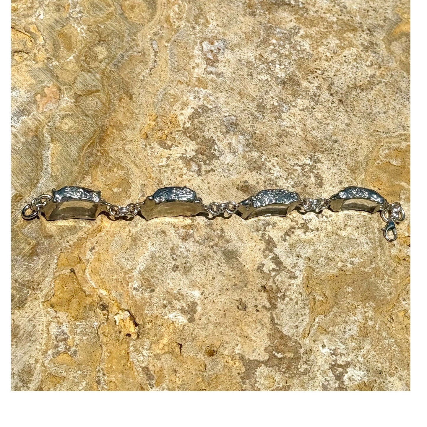 Artisan Butterfly Bracelet W/ VNTG Anchor Hocking Lead Crystal Glass & Silver Blend Bezels