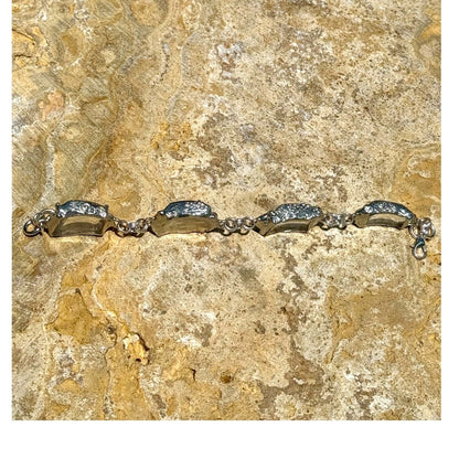Artisan Butterfly Bracelet W/ VNTG Anchor Hocking Lead Crystal Glass & Silver Blend Bezels
