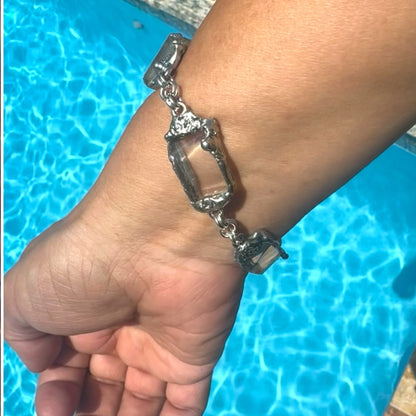 Artisan Butterfly Bracelet W/ VNTG Anchor Hocking Lead Crystal Glass & Silver Blend Bezels