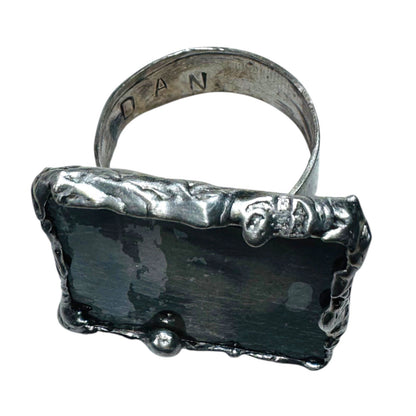 Handcrafted Artisan Silver & Glass Statement Ring Abstract Woman Portrait Design
